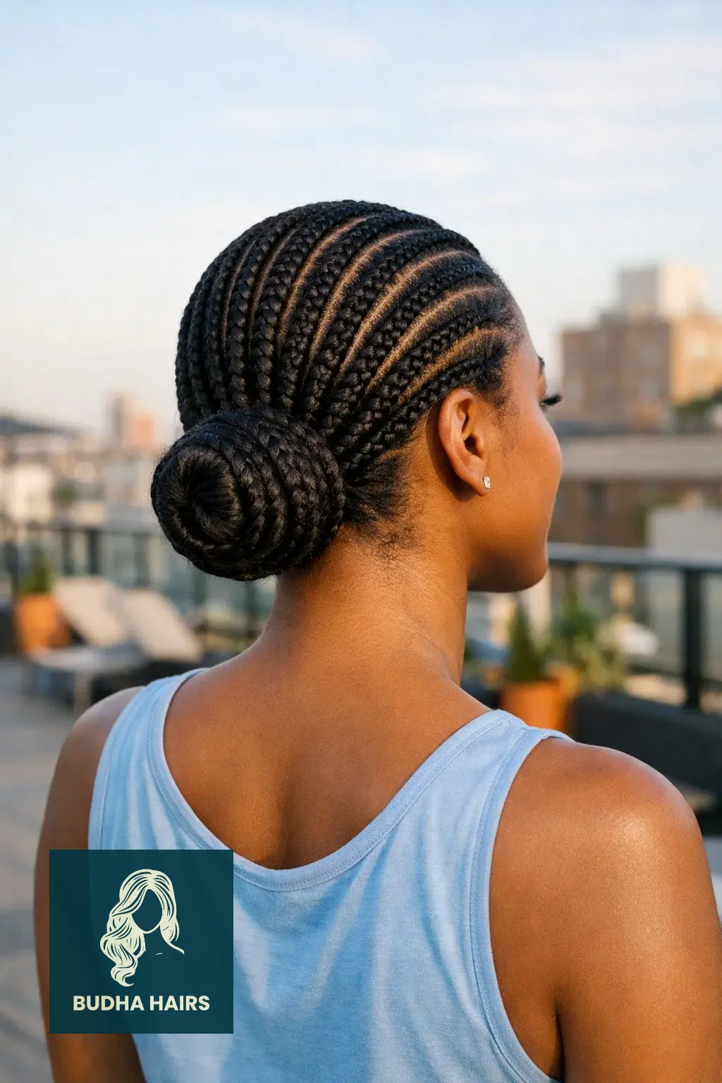 40 Best Vacation Hairstyles for Black Women: Protective & Chic 32 Straight-Back Cornrows with a Low Bun