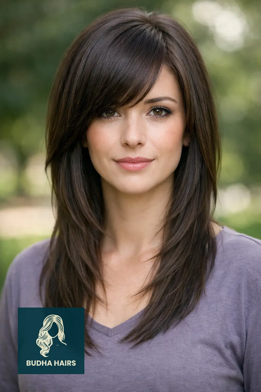 30 Perfect Side Bangs With Layers To Frame Your Face Beautifully 5 Tapered V-Cut with Long Side Fringe