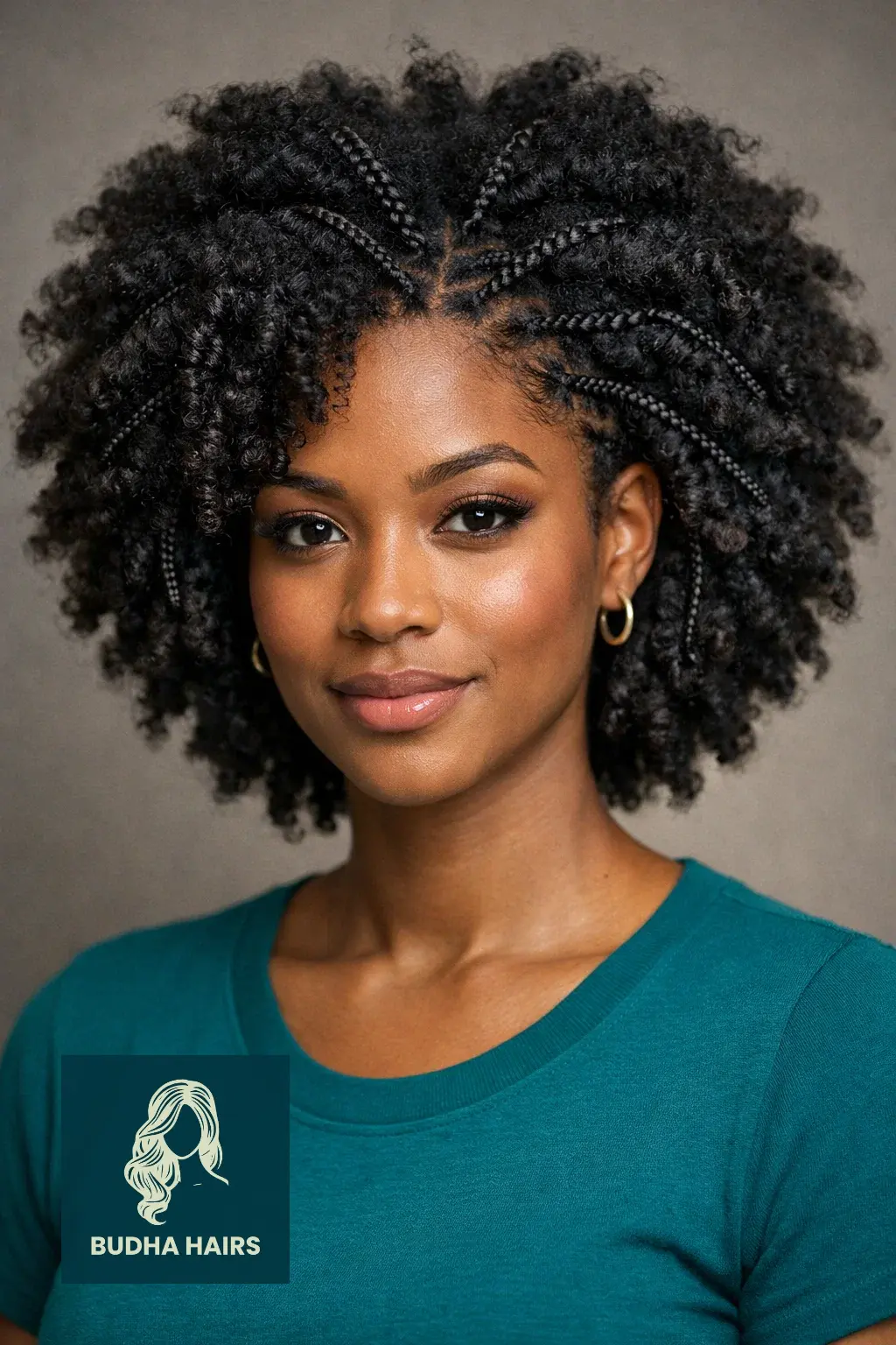 30 Afro Hairstyles for Women for Effortless Chic Vibes 12 The Afro with "Stitch" Braided Accents