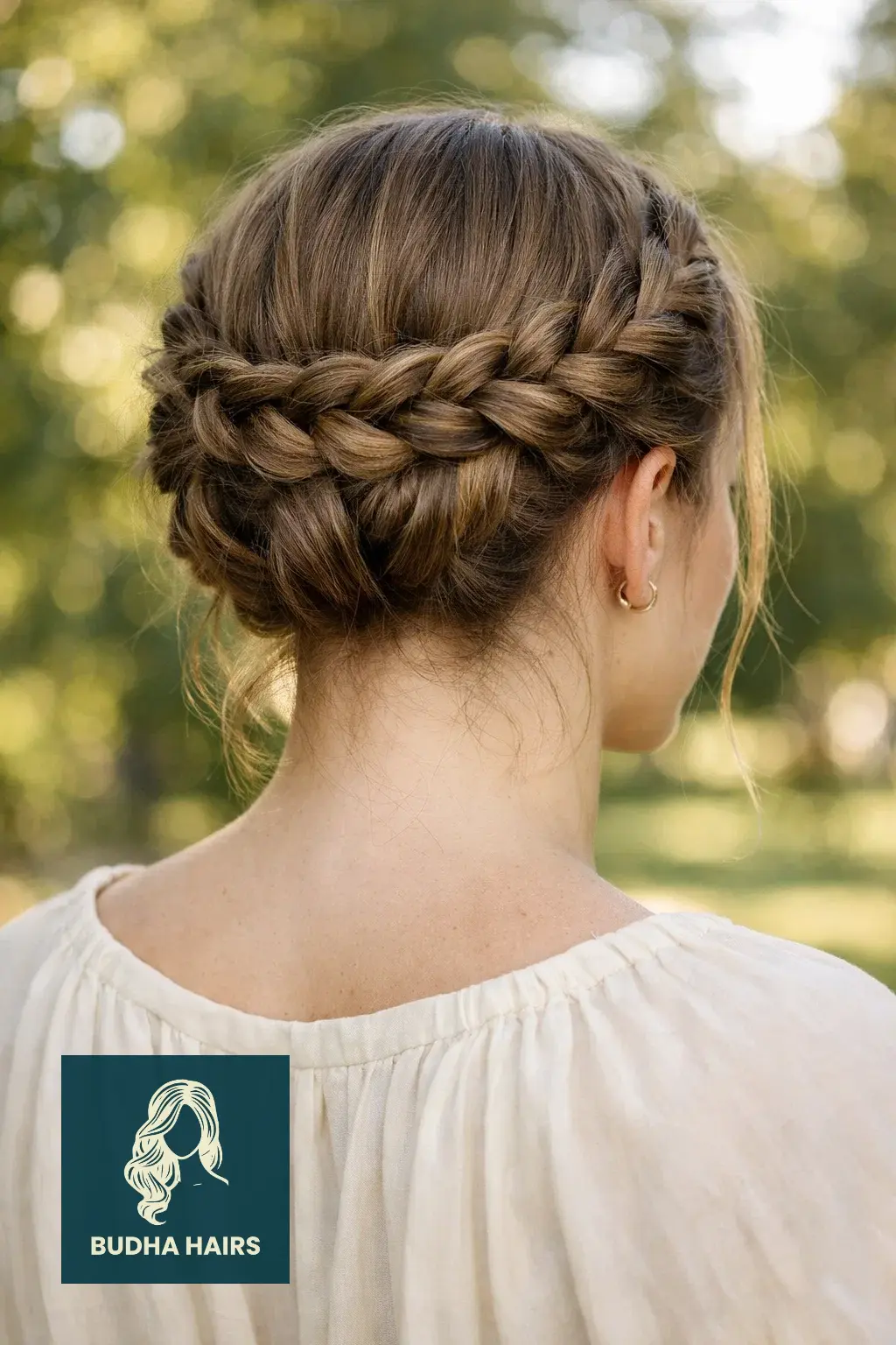 30 Hair Updos for Medium Hair That Look Effortlessly Chic 7 The Braided Halo Updo