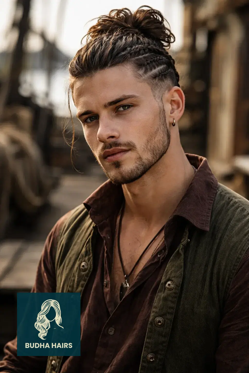 40 Best Pirate Hairstyles for Men: Rugged & Modern Looks 31 The Braided Temple Fade with Top Knot