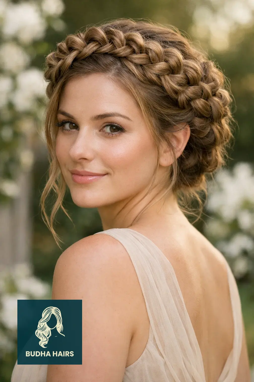 30 Bridesmaid Hairstyles That Blend Elegance with Modern Style 6 The "Dutch-Flower" Braided Crown
