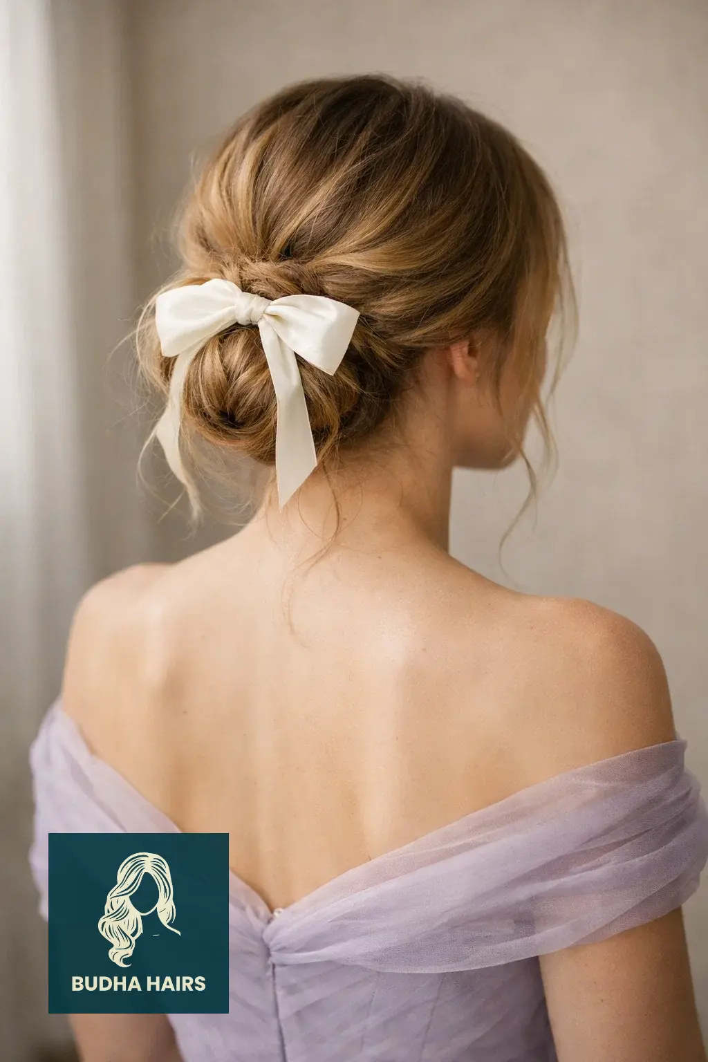 40 Best Engagement Hairstyles for a Romantic, Radiant Look 3 The Ethereal Low Chignon with Silk Ribbon