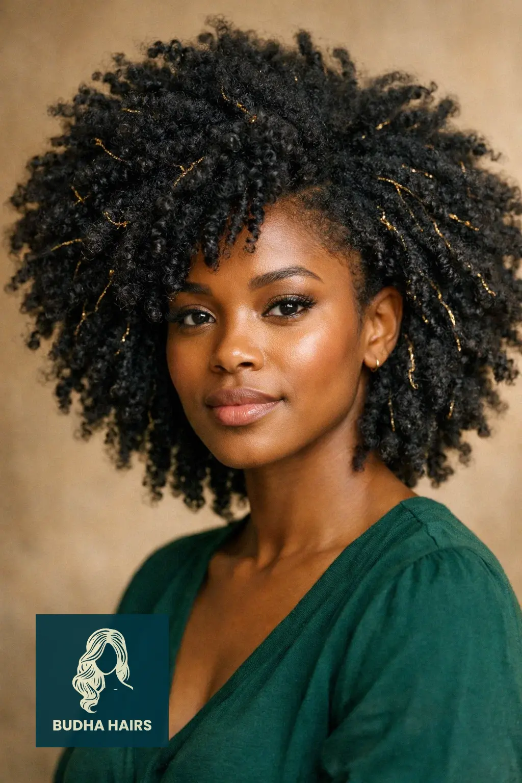 30 Afro Hairstyles for Women for Effortless Chic Vibes 30 The "Goddess" Afro with Gold Thread