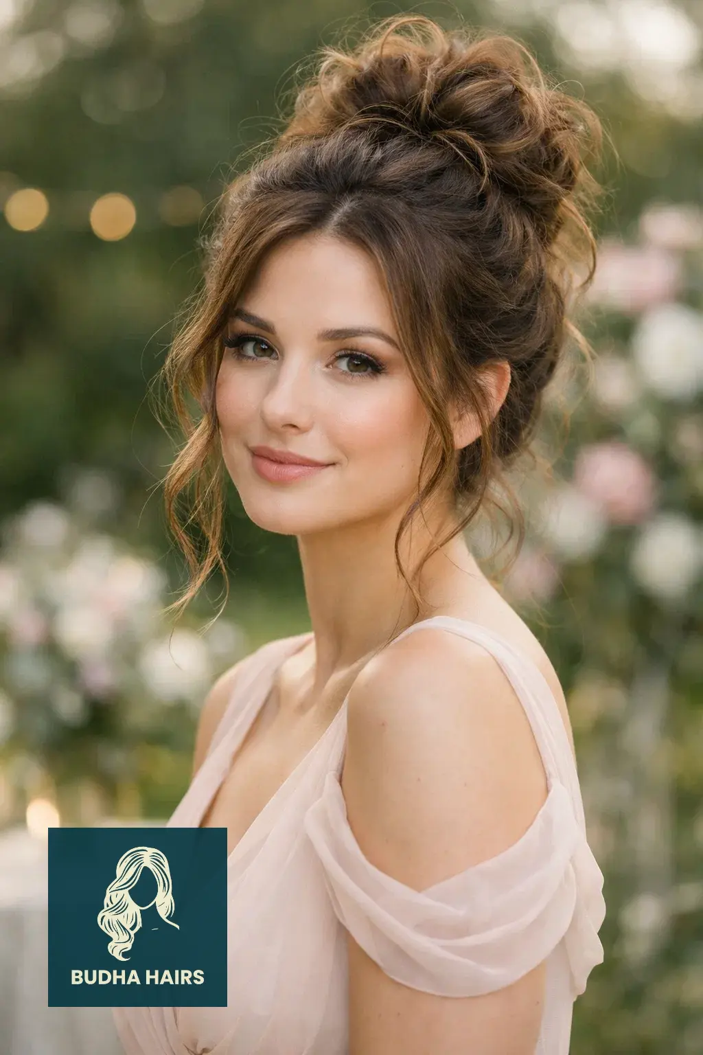 30 Bridesmaid Hairstyles That Blend Elegance with Modern Style 30 The Grand Romantic Messy Bun with Face-Framing Tendrils