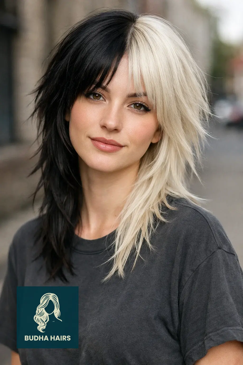 Wolf Cut with Curtain Bangs: 25 Best 2026 Trendy Styles 23 The High-Contrast Split-Dye Wolf