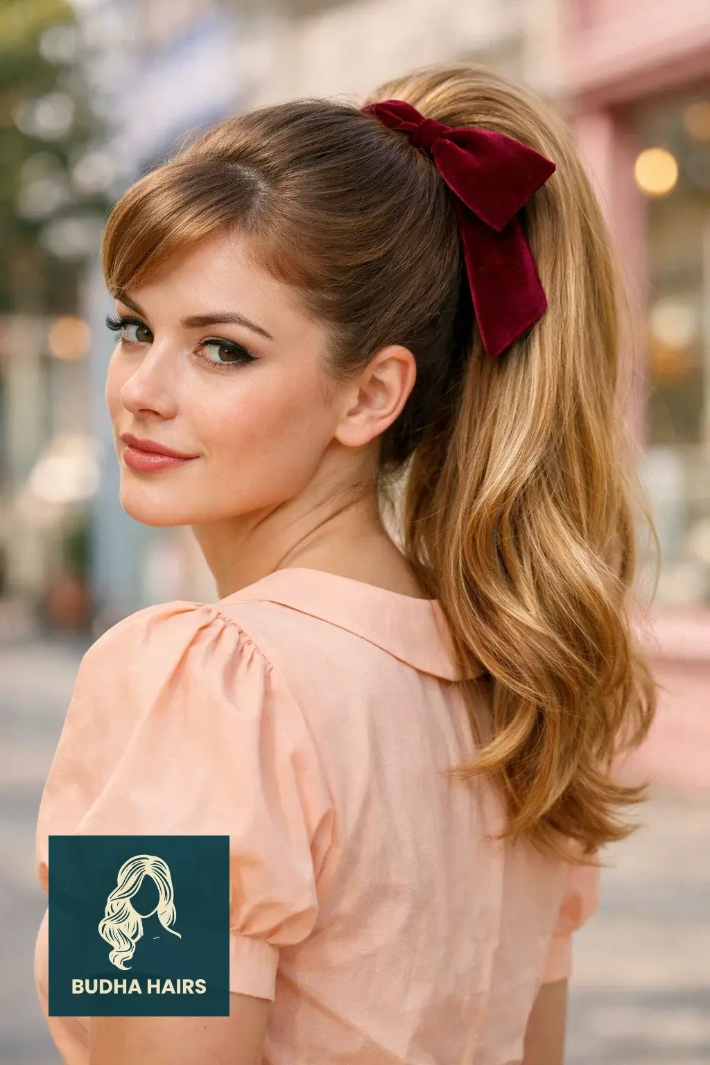 30 Chic 50s Hairstyles for Vintage Glam 17 The High Ponytail with a Velvet Bow