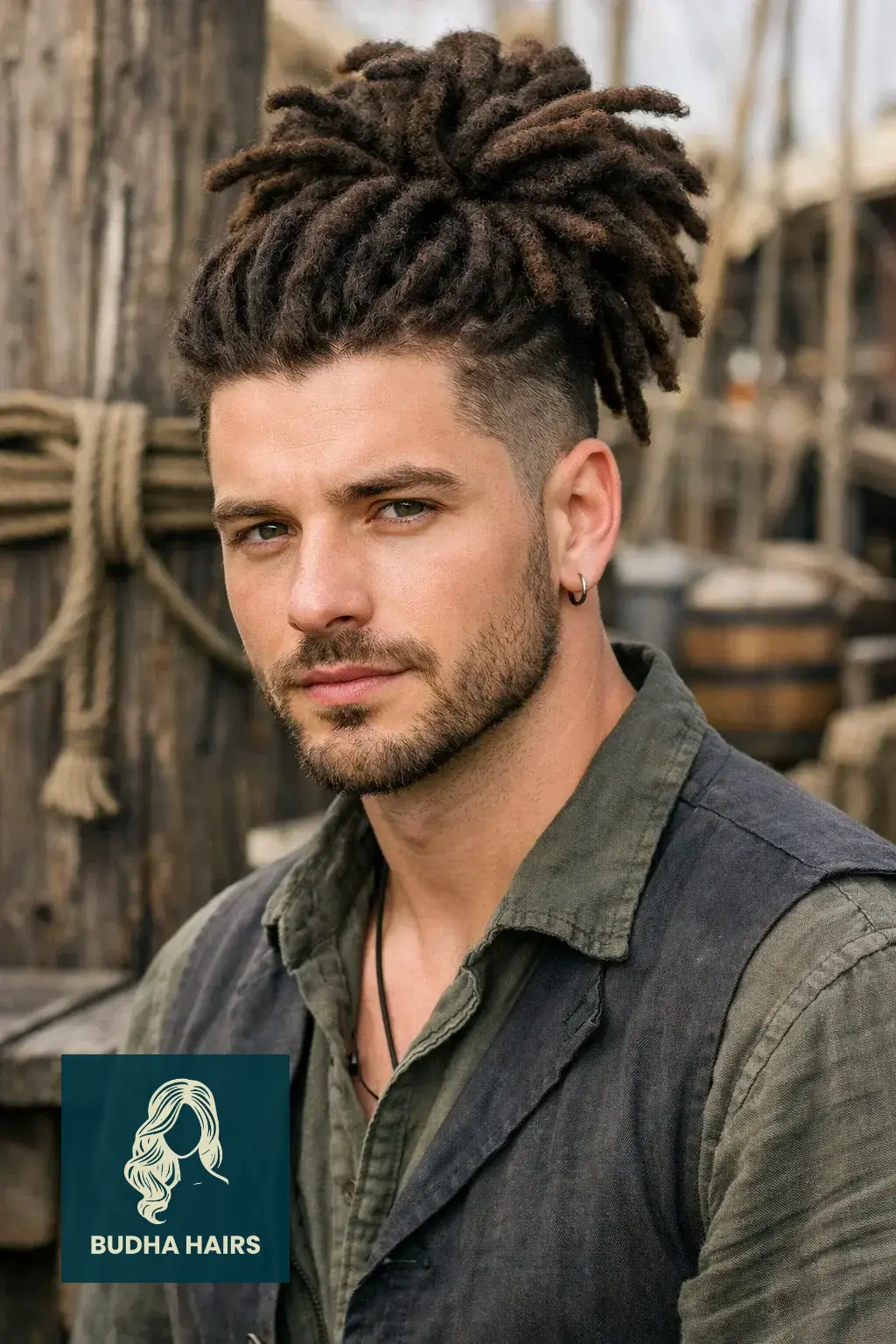 40 Best Pirate Hairstyles for Men: Rugged & Modern Looks 17 The High-Volume Loc Updo with Tapered Sides