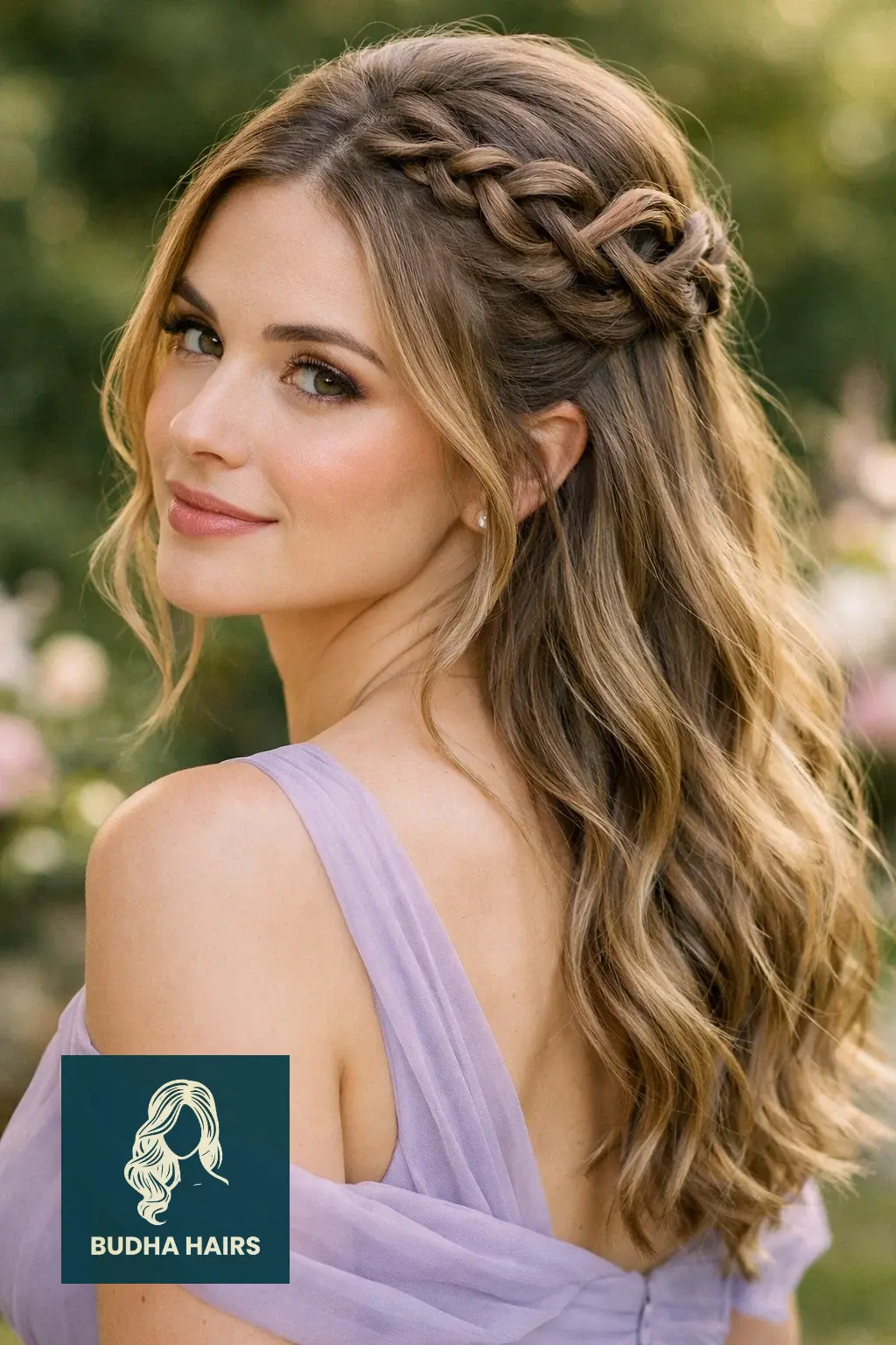30 Bridesmaid Hairstyles That Blend Elegance with Modern Style 9 The "Infinity" Braid Half-Up Style