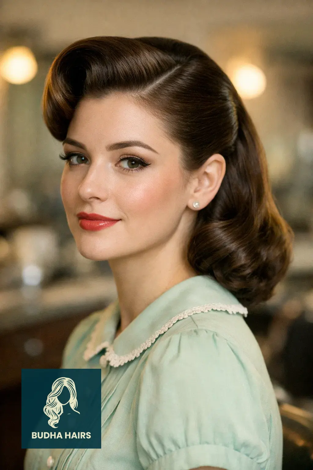 30 Chic 50s Hairstyles for Vintage Glam 21 The "Whirlybird" Side Roll