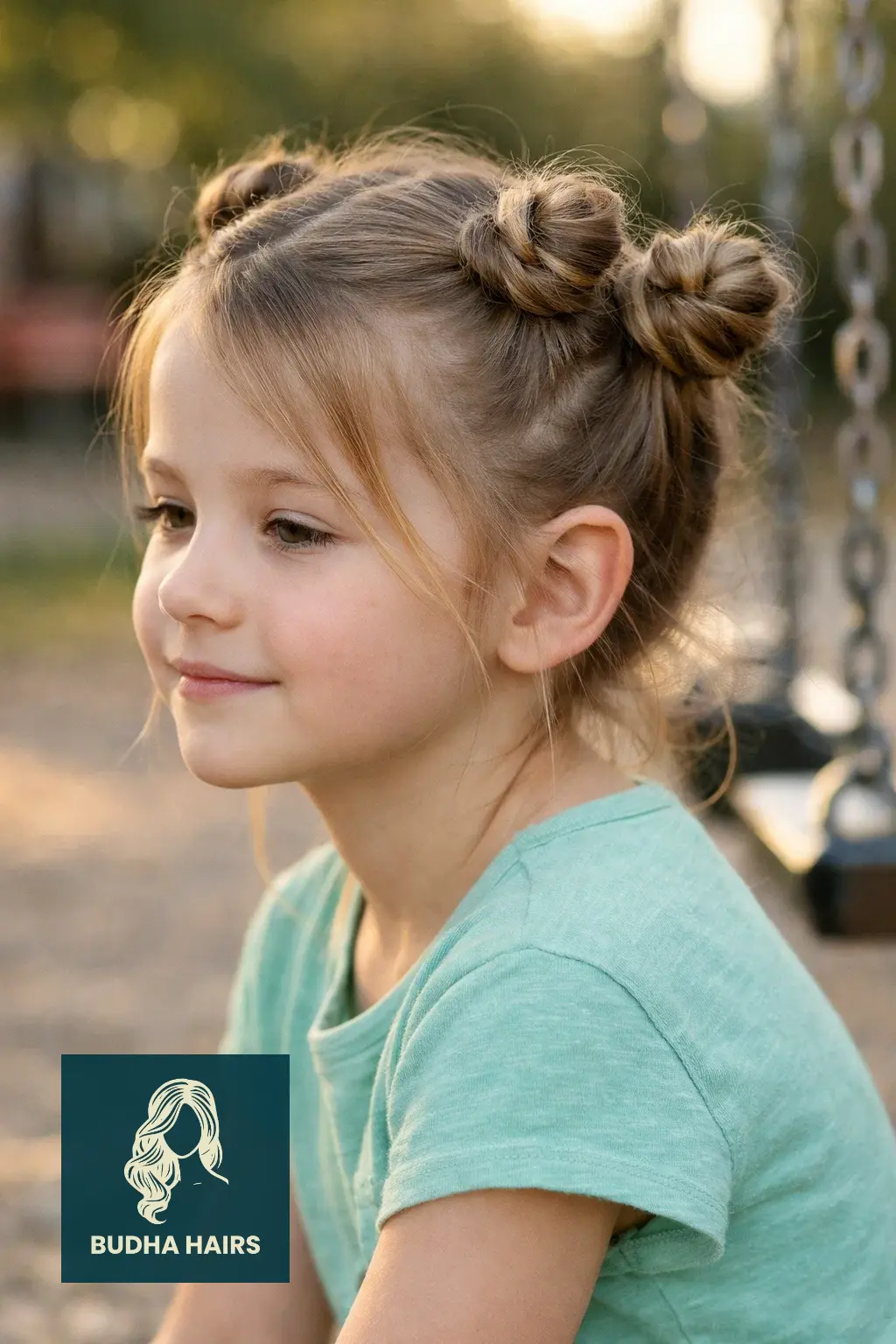 30 Best Hairstyles for Thin Hair for Kids for a Full Look 6 Triple Twisted "Pigtail" Buns