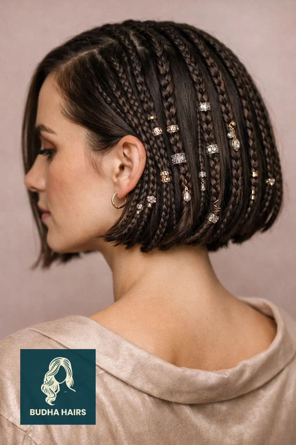 35 Stylish Boho Bob Knotless Braids for Fresh Looks 28 "Tucked and Jeweled" Formal Bob
