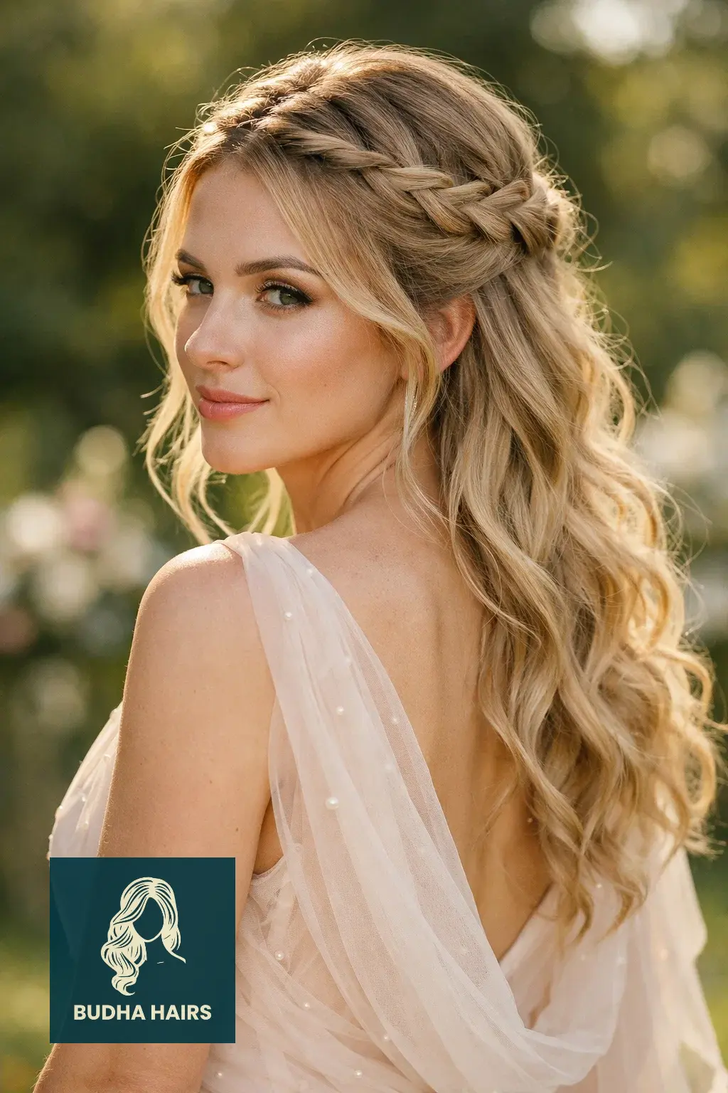 39 Best Hairstyles for Thin Hair for Wedding for a Full Look 19 "Twisted Halo" Half-Up Style