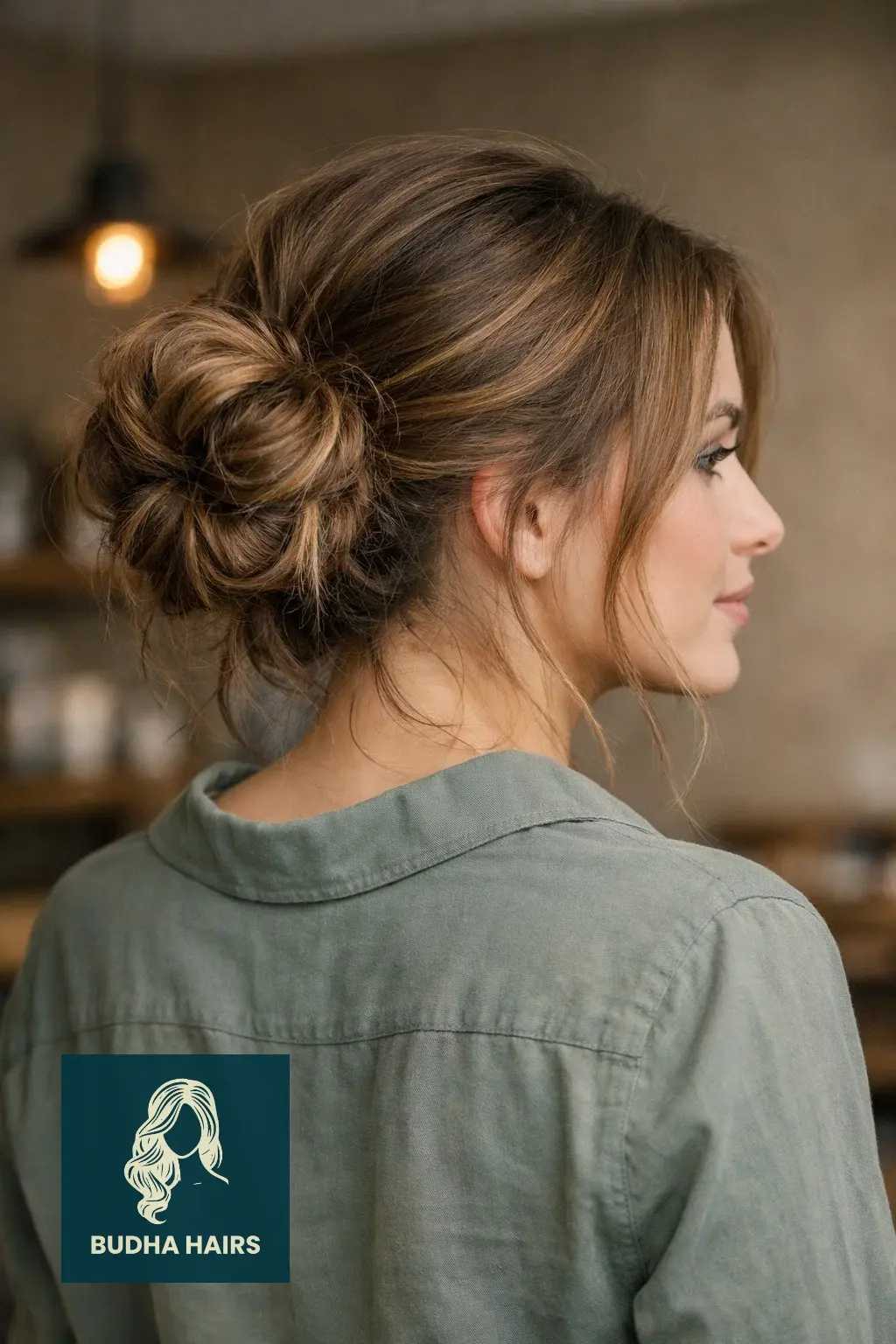 30 Best Cute Hairstyles for Medium Hair for a Sharp, Chic Look 12 Voluminous Messy Low Bun with Tendrils