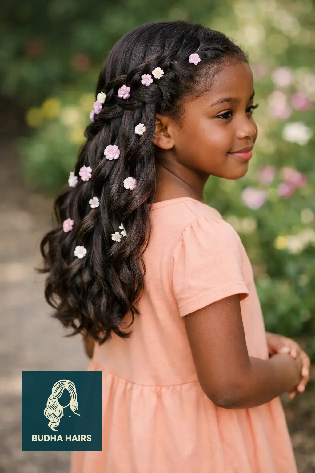 30 Adorable Braid Hairstyles for Kids You Will Love 18 Waterfall Braid with Flowers