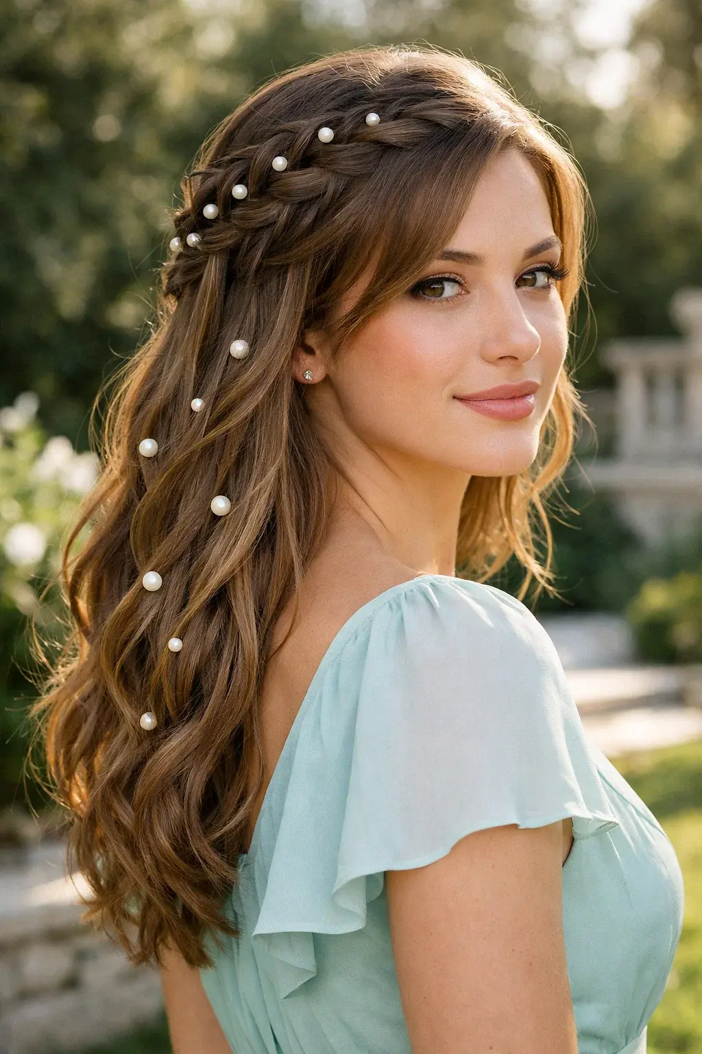 40 Best Princess Hairstyles: Majestic, Elegant & Royal Looks 27 Waterfall Braid with Pearl Accents
