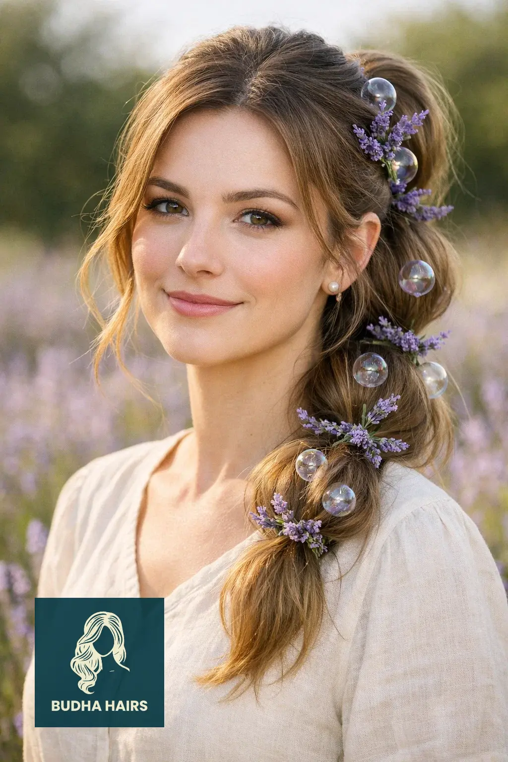 30 Best Fairy Hairstyles: Enchanting, Whimsical & Ethereal Looks 5 Whimsical Bubble Ponytail with Lavender Sprigs