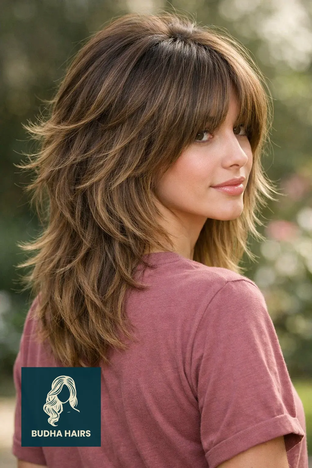 Wolf Cut with Curtain Bangs: 25 Best 2026 Trendy Styles 13 Wolf Cut with Bottleneck Curtain Bangs